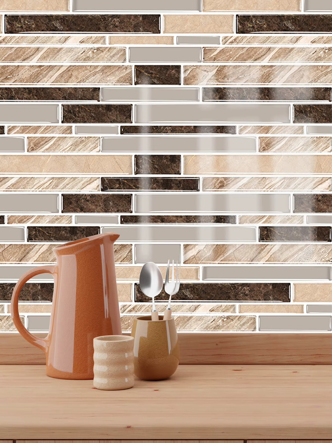 12 Stück selbstklebende Küchenfliesen Aufkleber im klassischen Marmor-Design, wasserdicht und ölbeständig, Farbe: Weiß - Bild 2