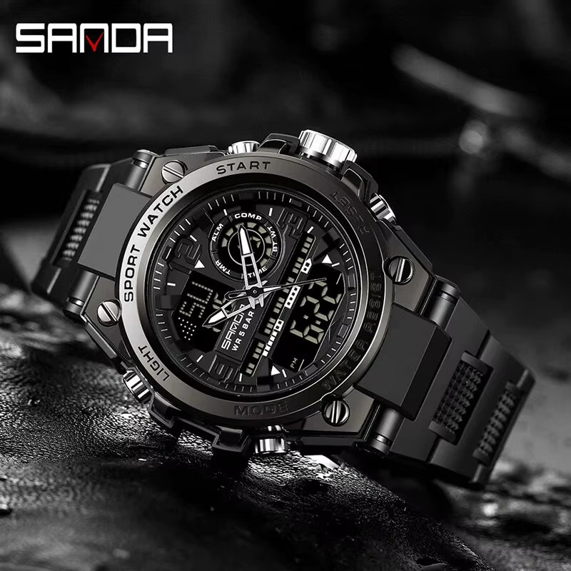 SANDA Armbanduhr, Quarzuhr, Edelstahl, Schwarz, Silber, Herren, 5 ATM - Bild 6