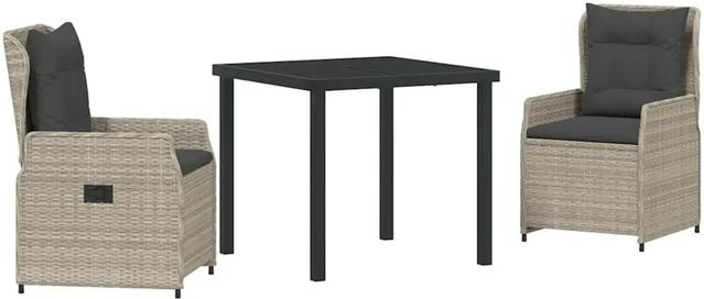 vidaXL Garten Essgruppe 3-teilig aus Poly-Rattan in Hellgrau mit Glastisch für Terrasse und Außenbereich - Bild 1