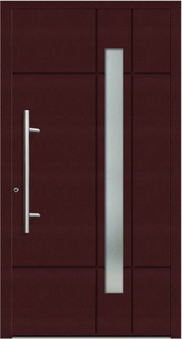 KNOCK Flügelüberdeckende Kunststoff-Haustür Terra mit Glaseinsatz, purpur-rot, modern, linksanschlag - Bild 1