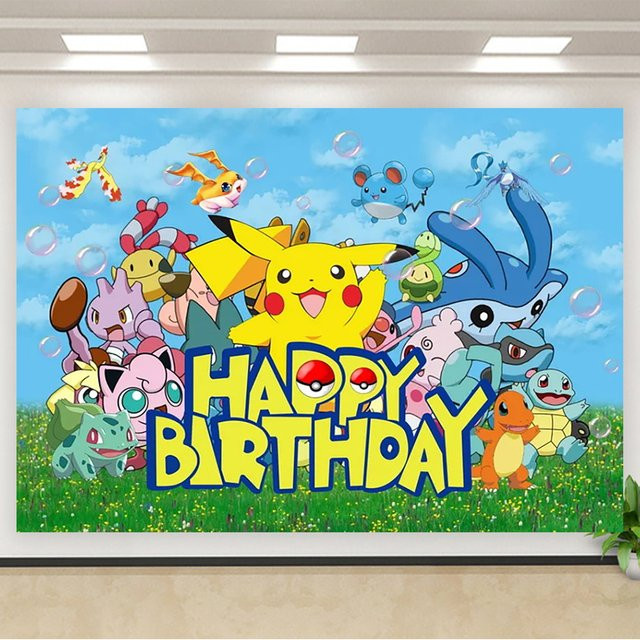 Potdemiel Fotohintergrund für Kindergeburtstage mit Anime Pokemon Pikachu Motiv in Mehrfarbig - Bild 1