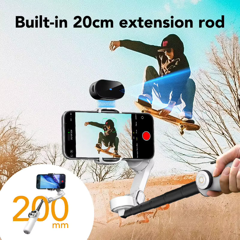 AOCHUAN Smart X2 Ai Smartphone-Gimbal-Stabilisator in Weiß mit LED-Anzeige und integrierter Verlängerungsstange - Bild 2