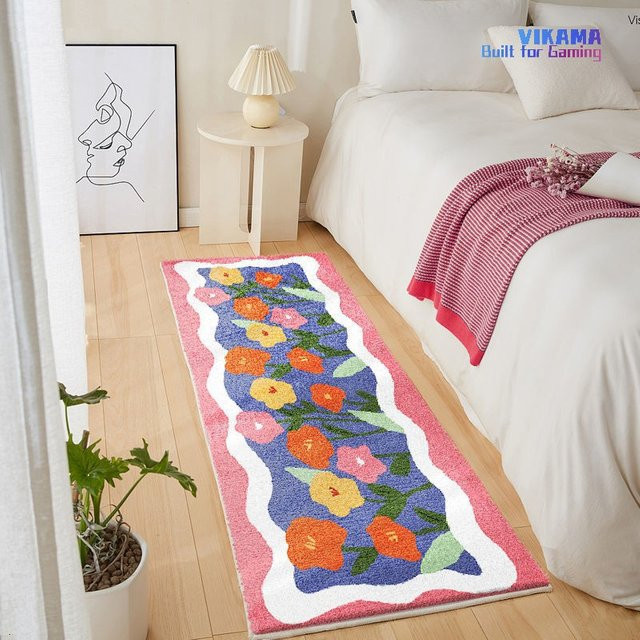 VIKAMA Kunstschaf-Samt Teppich in Multicolour, rechteckige Bodenmatte im Boho-Stil für Schlafzimmer, Badezimmer oder Flur, schmutzabweisend, B/T: 120 x 40 cm - Bild 1