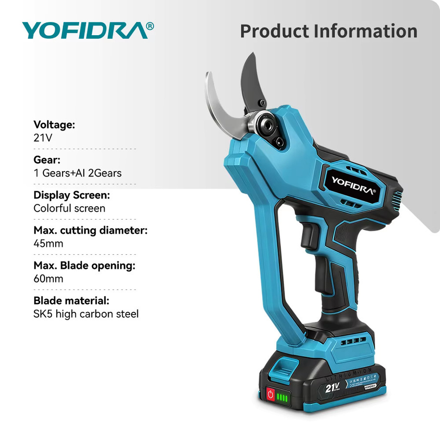 Yofidra Bürstenlose Elektrische Schere mit automatischer Geschwindigkeitsregelung in Blau, Astschere Schneidwerkzeug-Set kompatibel mit Makita LXT Akku - Bild 2