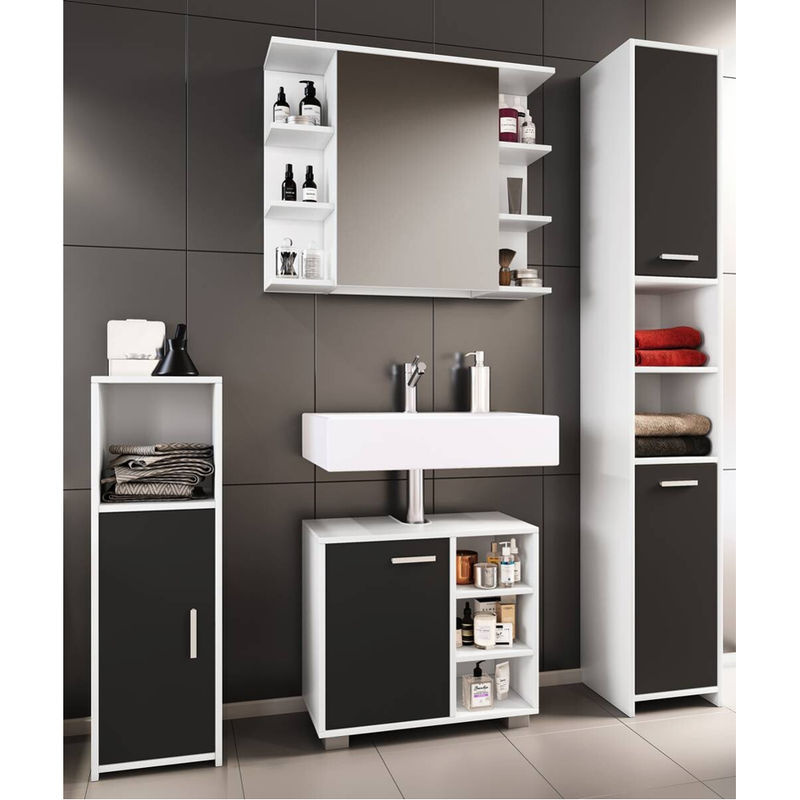 VCM 4-tlg. Badmöbelset Zalo I in Schwarz und Weiß mit Unterschrank, Midischrank, Hochschrank und Spiegelschrank - Bild 3