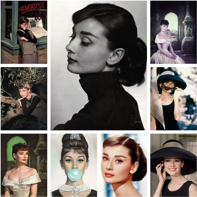 Diamond Painting Set Audrey Hepburn Porträt 5D Mosaik Stickerei mit Strass Steinen für Wanddeko B/H: 30 x 30 cm - Bild 1