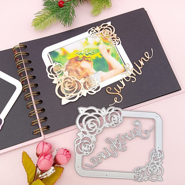 Alinacutle Metall-Stanzform Rosen-Rechteckrahmen in Pink für Scrapbooking und Papierhandwerk - Bild 1