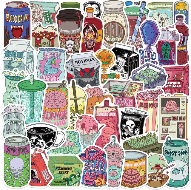 50 Stück Cartoon Halloween Graffiti Aufkleber mit gruseligem Essen, wasserfeste dekorative Aufkleber von BulingBulingStickers Store, Mehrfarbig - Bild 1