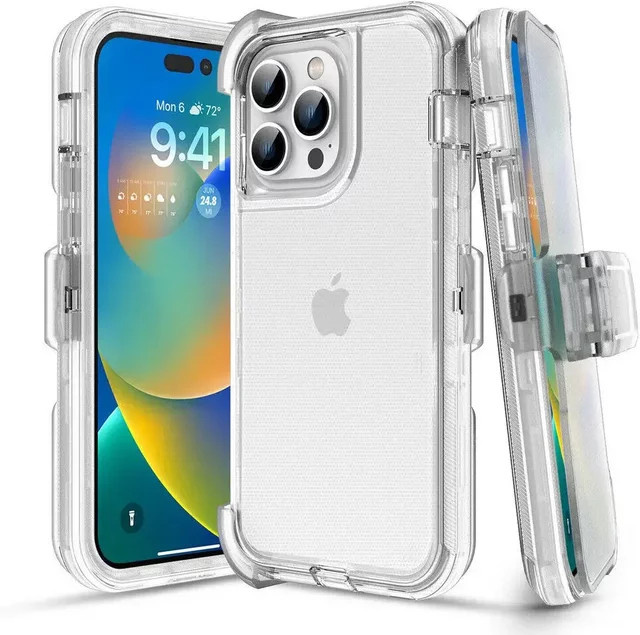 3in1 Heavy Duty Armor Schutzhülle für Apple iPhone 13 12 11 X XR Pro Max in Transparent mit Gürtelclip und Stoßschutz - Bild 1
