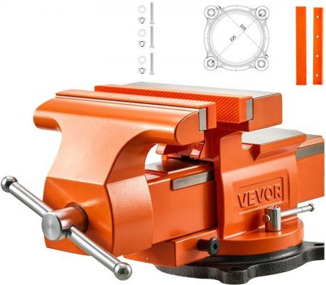 VEVOR Heavy Duty Schraubstock aus duktilem Eisen in Orange mit Amboss und 360-Grad-Drehgelenkbasis, Mundweite: 203 mm, Backenöffnung: 203 mm, Tiefenmaß: 75 mm - Bild 1