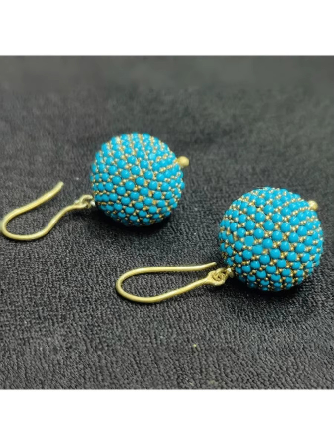 YoYo Ohrringe, synthetischer Türkis, Gold, Damen, Vintage - Bild 3
