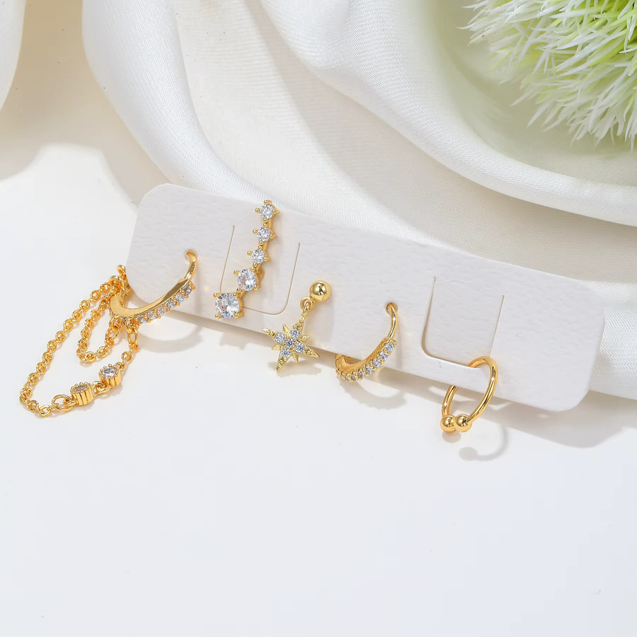 Yuedane Ohrringe, Gold Farbe, Kristall Zirkonia, Stern, Damen - Bild 2