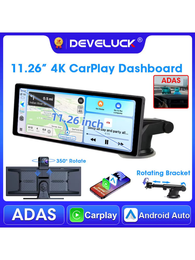 Develuck 4K Dashcam mit ADAS und Carplay Android Auto, 11,26 Zoll Frontkamera in Schwarz - Bild 6