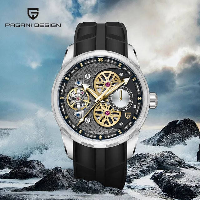 PAGANI DESIGN Armbanduhr, Automatik, Edelstahl, Kautschuk, Schwarz, Herren - Bild 1
