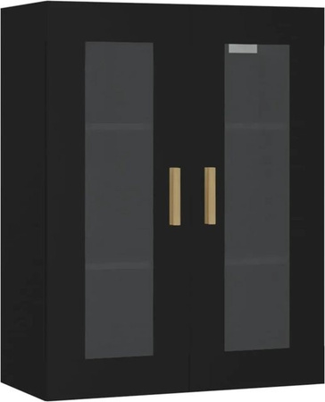 vidaXL Hängeschrank Schwarz für die Küche mit Glastüren, B/T/H: 69,5 x 34 x 90 cm