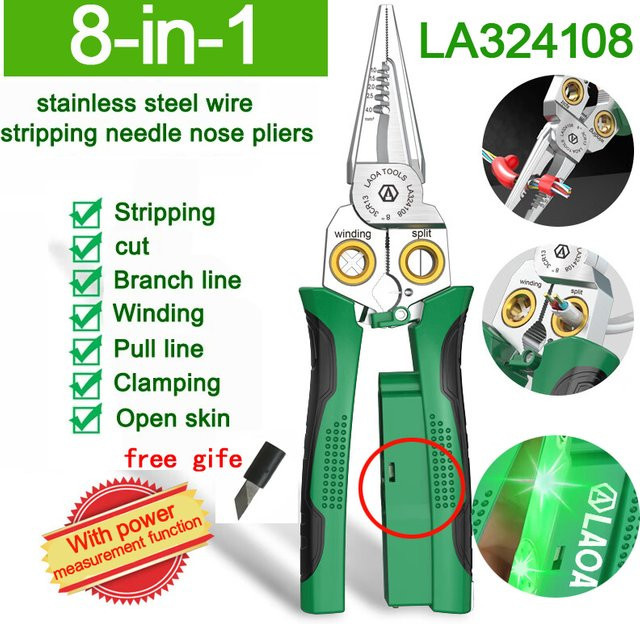 LAOA 8-in-1 Multifunktions-Abisolierzange aus Edelstahl mit elektrischer Messfunktion und Spitzzangen-Funktion - Bild 1