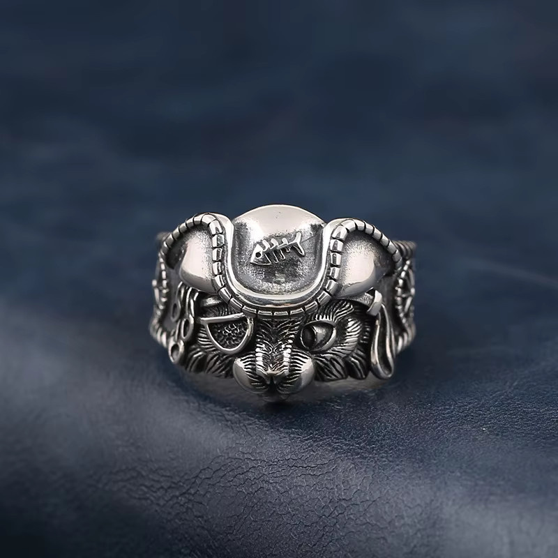 LENNIK Ring Piraten Katze, Silber, Unisex - Bild 5