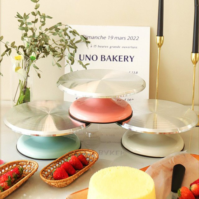 RSCHEF Kuchen-Plattenspieler aus Aluminiumlegierung zum Backen in Pink oder Silber, rutschfeste Oberfläche für 10 oder 12 Zoll - Bild 1