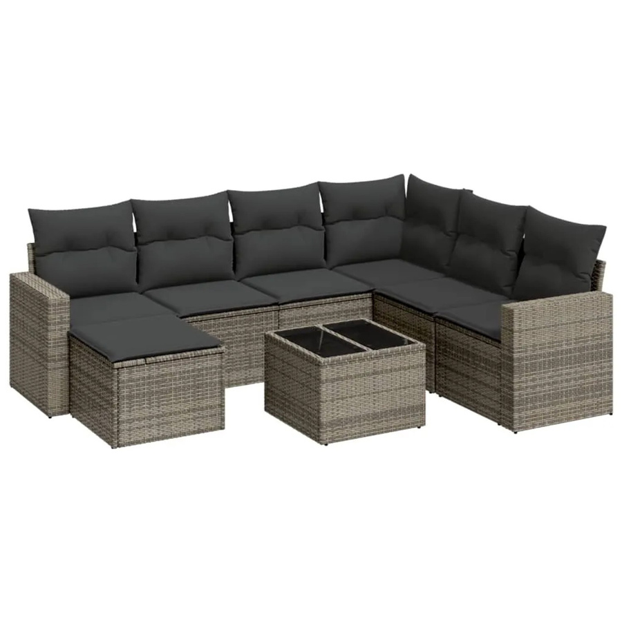 vidaXL 8-tlg Garten-Sofagarnitur Modell 5 aus Poly Rattan mit Kissen in Grau - Bild 2