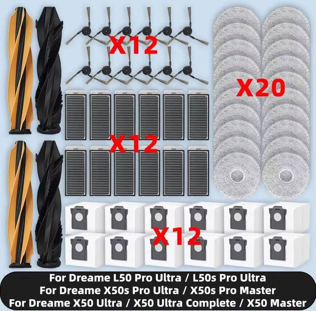 OSSIEAO Ersatzteil-Set für Dreame X50 Ultra, X50 Ultra Complete, X50 Master, X50s Pro Ultra, X50s Pro Master, L50 Pro Ultra und L50s Pro Ultra mit Rollenbürsten, Filtern, Mopptüchern und Staubbeuteln in Multicolor - Bild 1