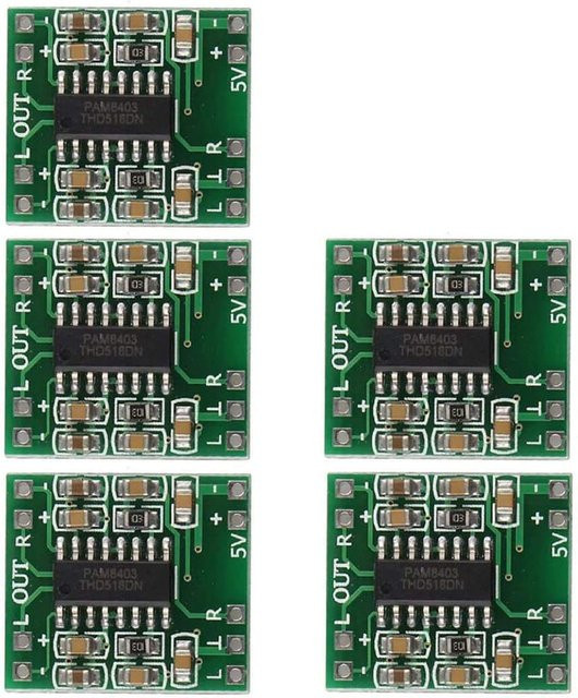 5er Set AOKIN PAM8403 Mini Digitale Klasse D Audio Verstärker Module 2x3W mit USB-C Anschluss in Grün - Bild 1