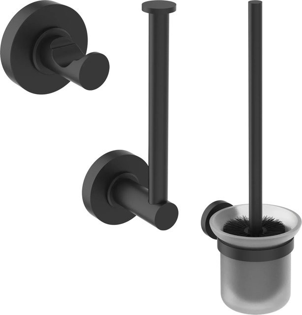 Ideal Standard WC-Bürstengarnitur IOM mit Papierhalter und Handtuchhaken in Silk Black - Bild 1