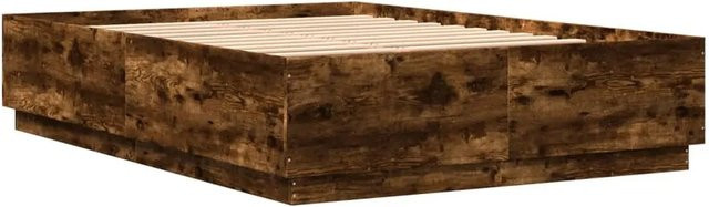 vidaXL Bettgestell aus Holzwerkstoff in Räuchereiche mit LED-Unterbettbeleuchtung und USB-Ladeport, Farbe: Braun, B/T/H: 120 x 200 cm - Bild 1