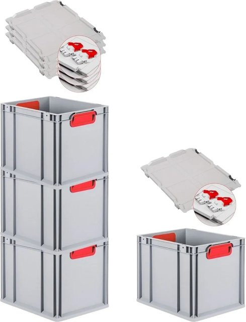 PROREGAL Spar Set 4x Eurobox Nextgen Color mit Scharnierdeckel und Schiebeschnappverschlüssen in Rot, H x B x T: 32 x 30 x 40 cm - Bild 1