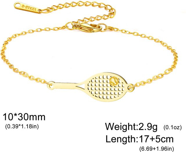 Armband Edelstahl, Tennisball Schläger Anhänger, Damen Herren - Bild 1