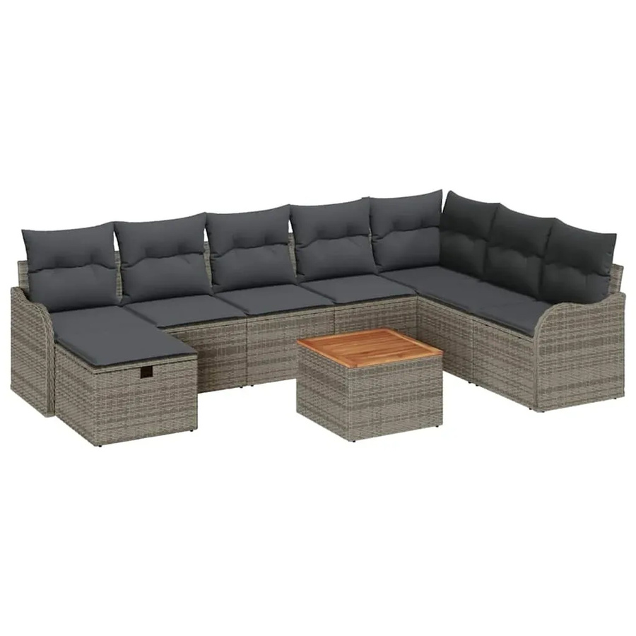 vidaXL Garten-Sofa-Set aus Polyrattan in Grau, 9-teiliges L-Shape Lounge-Set mit Kissen, Eckelement, 3-Sitzer und Couchtisch inklusive integriertem Stauraum - Bild 2