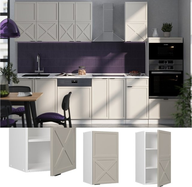 Vicco Hängeschrank Fame-Line Küchenschrank in Weiß Grau Beige mit Soft-Closing-Scharnieren und Regalböden, Breite: 40 cm - Bild 1