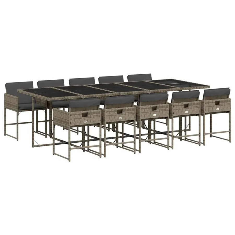vidaXL 11-teilige Garten-Essgruppe aus Poly-Rattan in Grau mit Kissen und Hartglas-Tischplatte - Bild 2