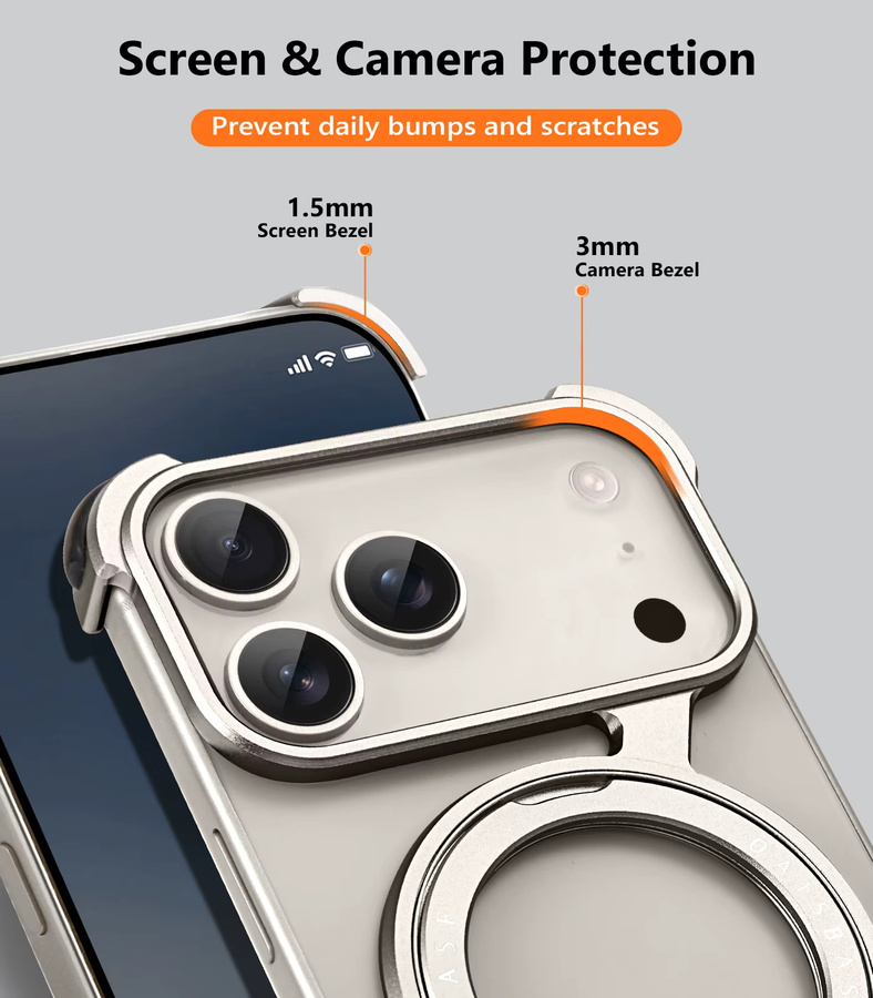 Eary Handyhülle für iPhone 17 16 15 Pro Max mit Metallrahmen und 360 Grad drehbarem Magnetständer, stoßfeste Rahmenlose Schutzhülle - Bild 3