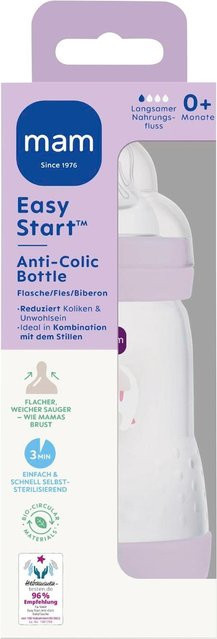 MAM Babyflasche Easy Start matt mit Anti-Kolik-Ventil, 260 ml, Lila/Weiß - Bild 1