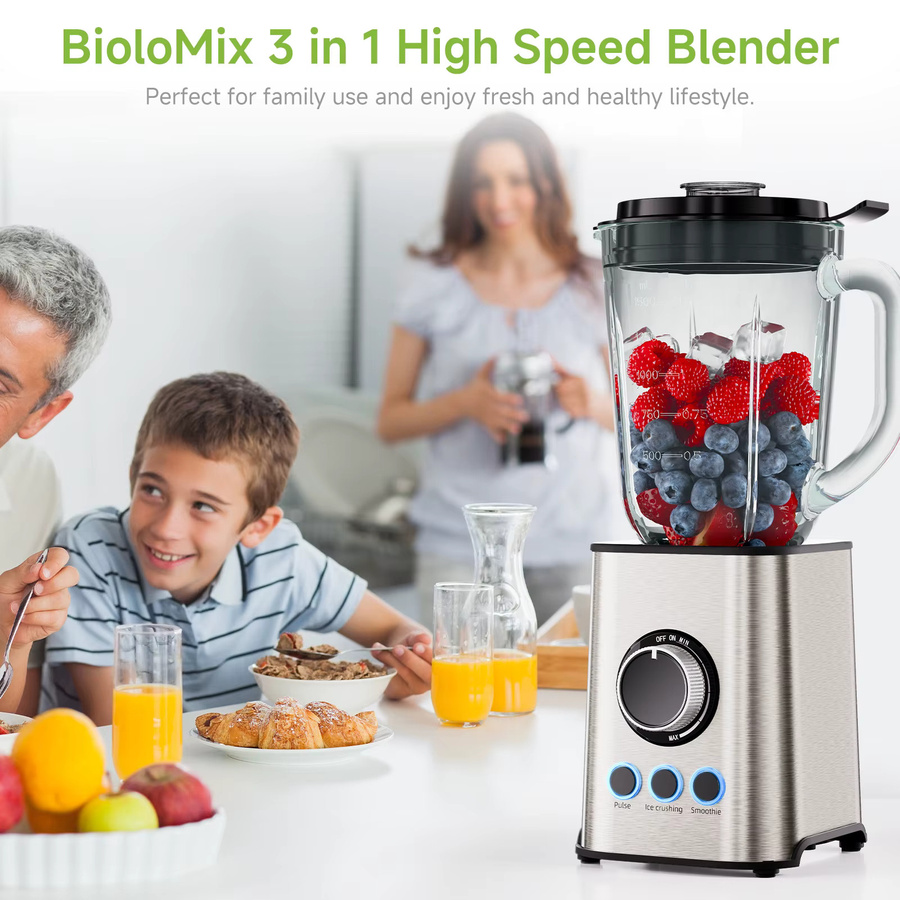 BioloMix 3-in-1 Smoothie-Mixer mit 1300 W und Edelstahlklingen in Silber - Bild 4