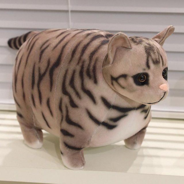 Realistisches Dickes Katzen Plüschtier Anhänger, Gestromte & Dreifarbige Stofftier Kissen, ab 14 Jahren - Bild 1