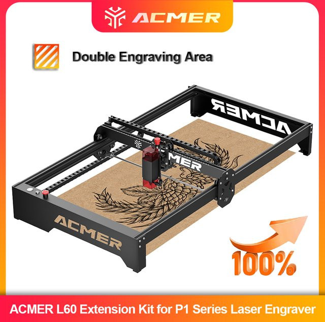 ACMER P1 L60 DIY Aluminium-Erweiterungsrahmen-Kit mit Doppel-Gravurfläche für die P1 Serie Lasergraviermaschine, Farbe: Schwarz oder Silber, Arbeitsbereich: 800 x 400 mm - Bild 1
