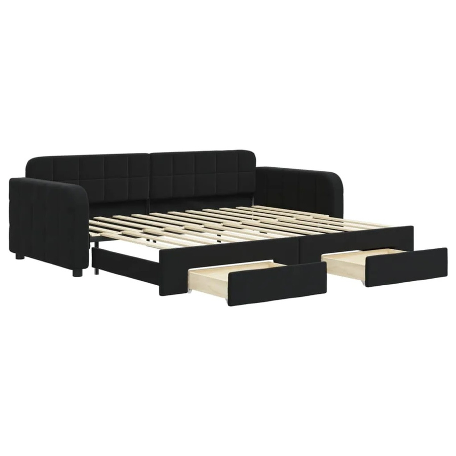 vidaXL Tagesbett aus Samt mit ausziehbaren Schubladen in Schwarz, B/T/H: 90 x 200 cm - Bild 2