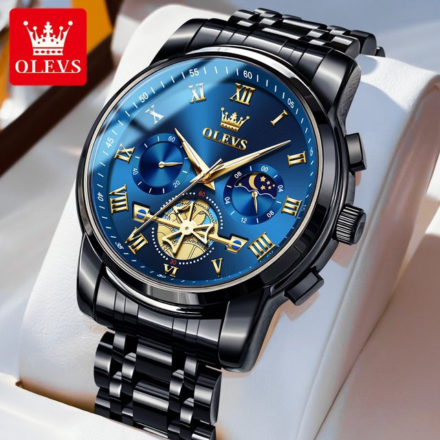 OLEVS Chronograph, Quarz, Edelstahl, Blau, Herren - Bild 1