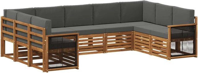 vidaXL Ecksofa Set in L-Form aus massivem Akazienholz mit Kissen in Anthrazit und Natur - Bild 1