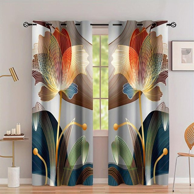 Yiran Furniture Vorhangset mit Blättermuster, 2er-Pack, halbtransparent, Mehrfarbig, Breite: 70 cm, Höhe: 185 cm - Bild 1