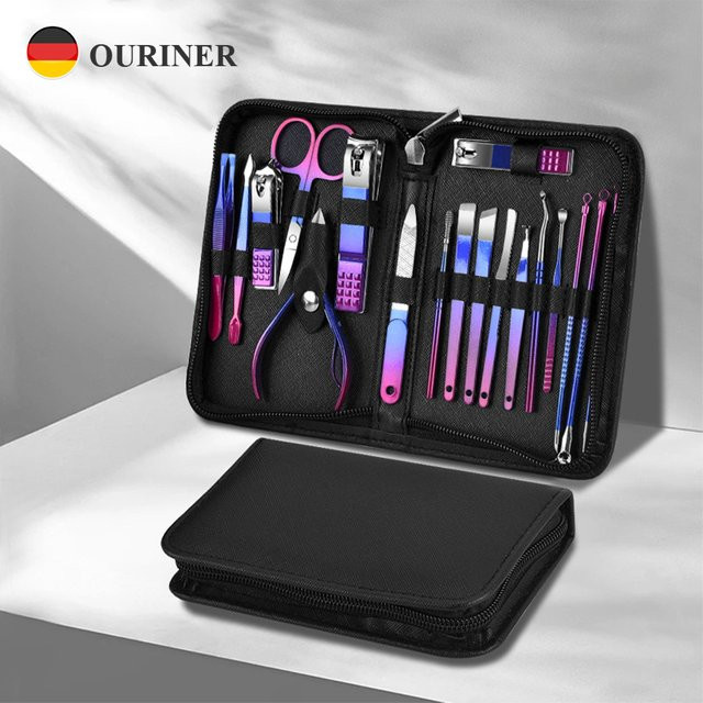 Ouriner Maniküre- und Pediküre-Set, 9-30-teilig, Edelstahl, Schwarz - Bild 1