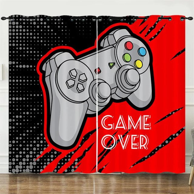 Gamepad Spieler Motiv Vorhang für Kinder und Jugendliche, 2 Paneele, Farbe: Rot, B/H: 50 x 130 cm pro Paneel - Bild 1