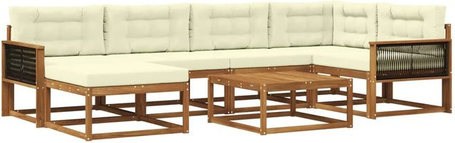 vidaXL Outdoor-Sofagarnitur in L-Form aus Akazienholz mit 7 Kissen in Braun und Beige - Bild 1