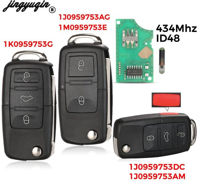 Jingyuqin Klapp Auto Fernbedienung Schlüssel ID48 für VW SEAT Altea Ibiza Leon Toledo T5 in Schwarz (315/434 MHz, 2/3/4 Tasten) - Bild 1
