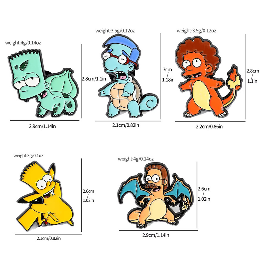 MINISO The Simpsons x Pokemon Mashup Emaille-Pins, Pikachu Bart Simpson Anstecknadeln, 5 Stück/Set - Bild 2