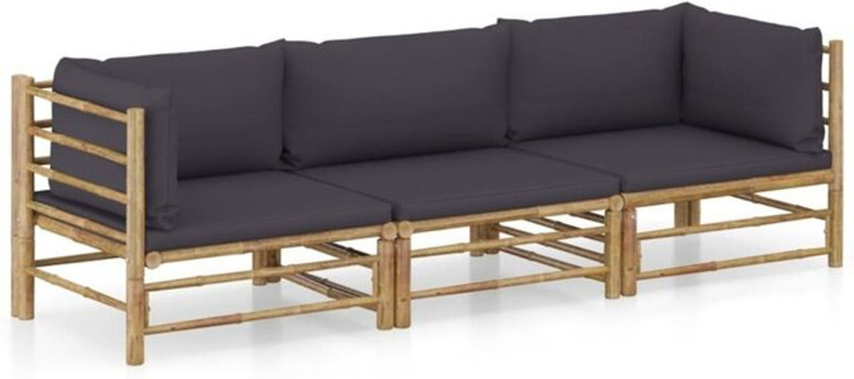 3-teiliges Gartenlounge-Set aus Bambus mit dunkelgrauen Kissen von vidaxl in modernem Design - Bild 1