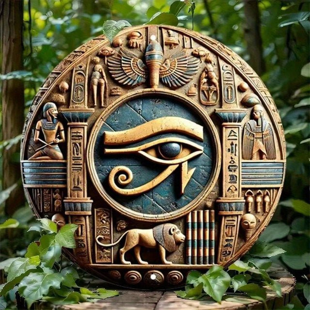 HELLOYOUNG Auge des Horus Wandskulptur aus Metall in Gold, orientalisches Dekor, B/H: 20 x 20 cm - Bild 1