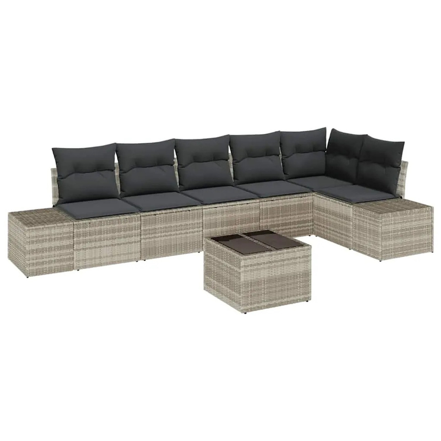 vidaXL 7-teiliges Garten-Sofa-Set aus Poly Rattan in Grau mit Kissen und L-Form - Bild 2