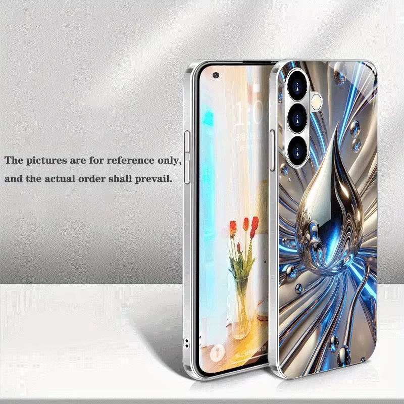 Blau-silberne Flüssigkristall-Handyhülle mit galvanisierter Silberbeschichtung und gehärtetem Glas für Samsung Galaxy S26 S25 S24 S23 Ultra Plus FE - Bild 5